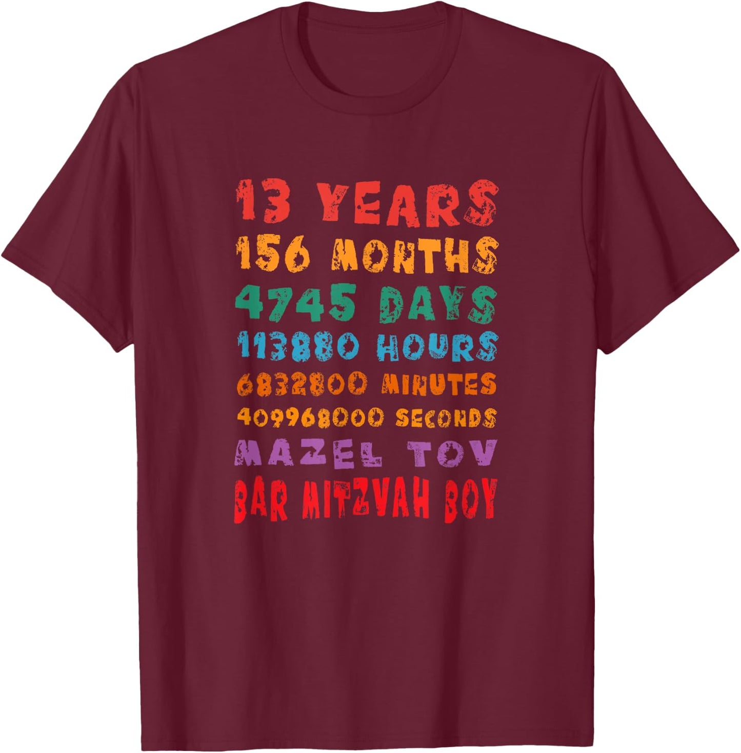 13-Year-Old 13th Birthday Bar Mitzvah Boy Mazel Tov Jewish T-Shirt - T-Shirt | Maroon