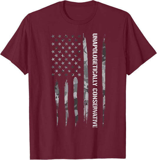 Conservative: Unapologetically Conservative - American Flag Women Men T-Shirt - T-Shirt | Maroon