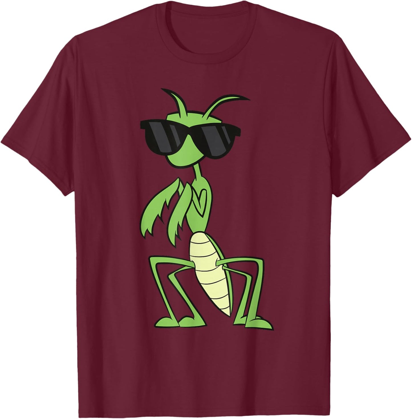 Praying Mantis With Sunglasses Grasshopper Praying Mantis T-Shirt - T-Shirt | Maroon