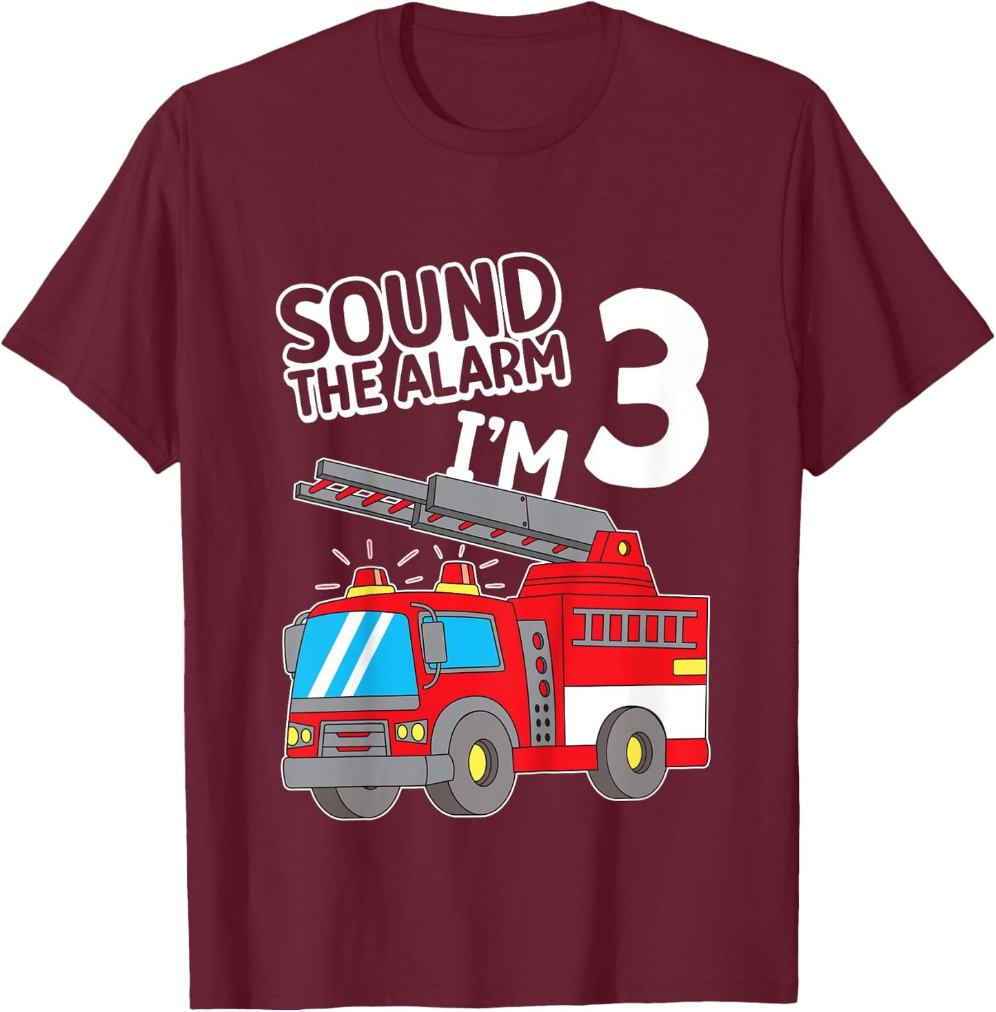 Kids Firefighter I'm 3 Birthday Fire Truck 3rd birthday T-Shirt - T-Shirt | Maroon
