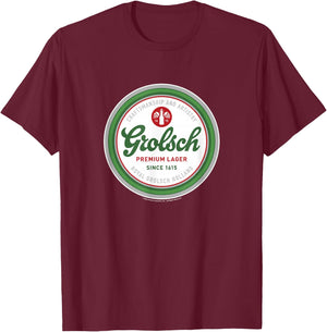 Coors Brewing Company Grolsch Premium Beer Since 1615 Badge T-Shirt - T-Shirt | Maroon