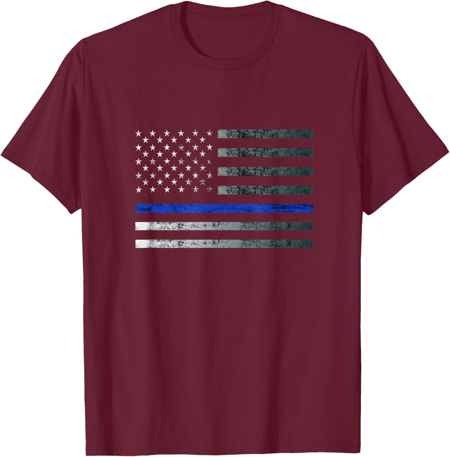 Thin Blue Line Police Officer Law Heroic Flag American Flag T-Shirt - T-Shirt | Maroon