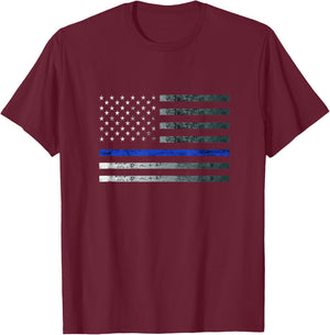 Thin Blue Line Police Officer Law Heroic Flag American Flag T-Shirt - T-Shirt | Maroon