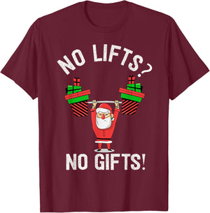 No Lifts No Gifts Christmas Gym Ugly Santa T-Shirt - T-Shirt | Maroon