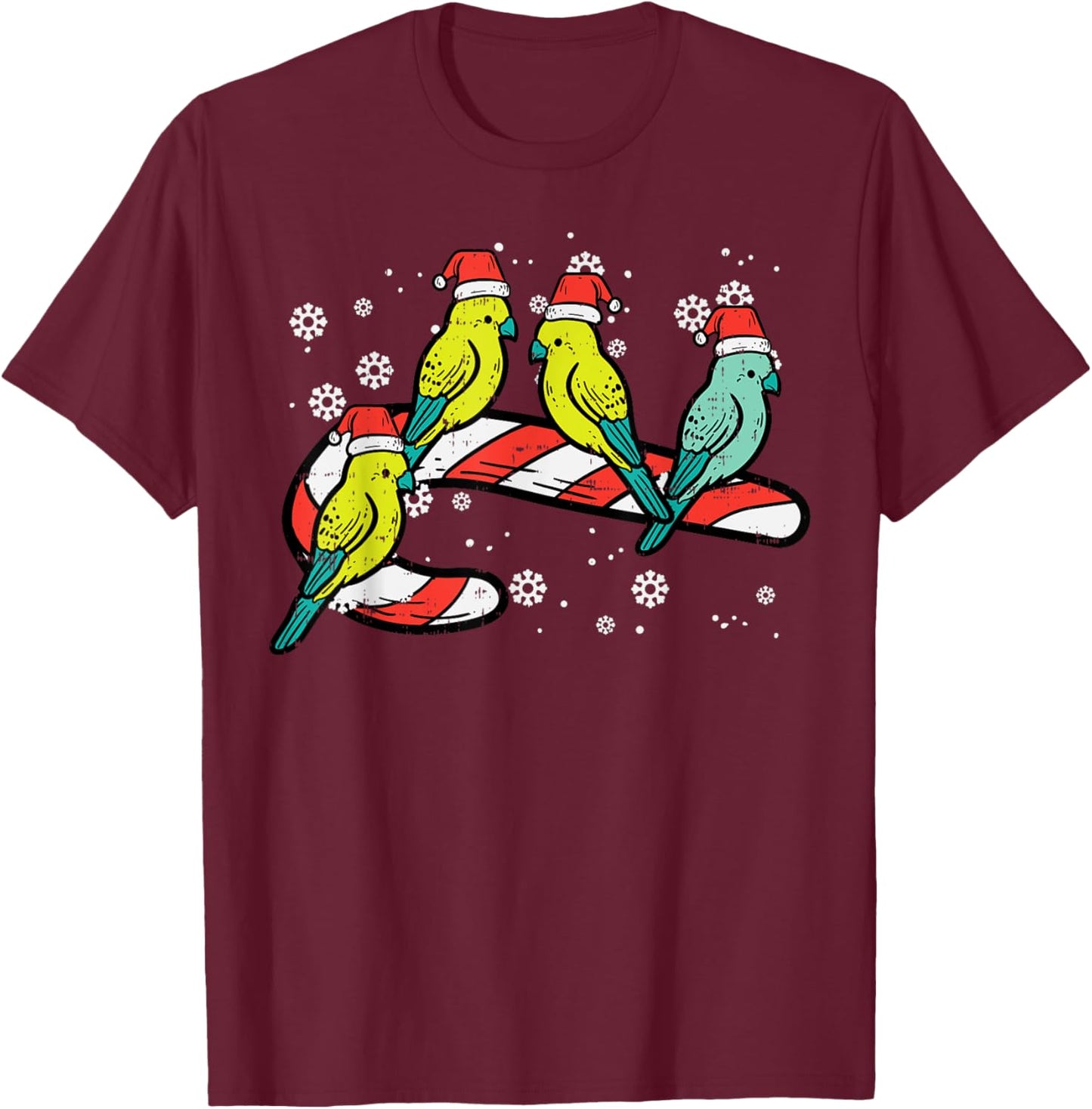 Christmas Parrots Birds Candy Cane Cute Xmas Men Women Kids T-Shirt - T-Shirt | Maroon