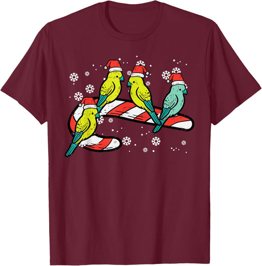 Christmas Parrots Birds Candy Cane Cute Xmas Men Women Kids T-Shirt - T-Shirt | Maroon