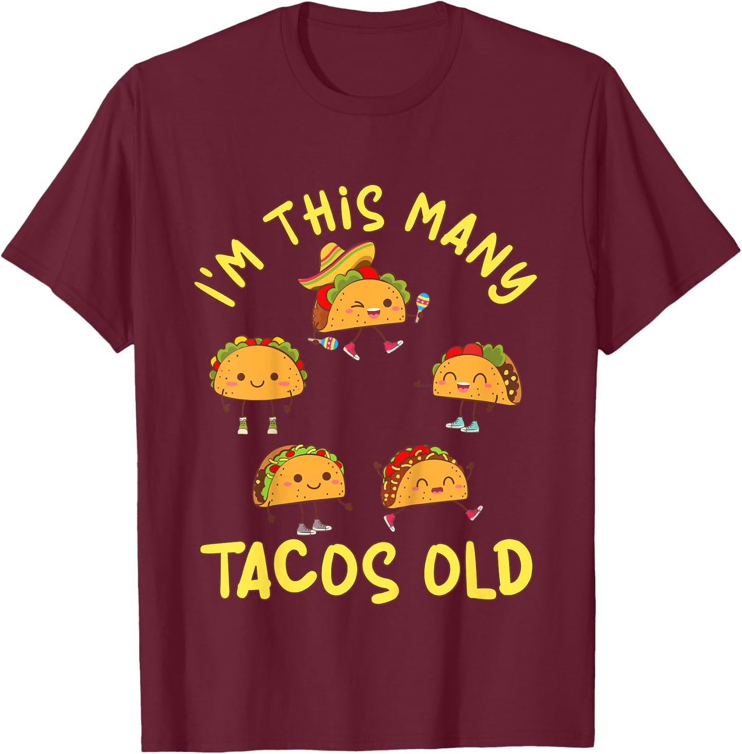 5 Years Old Girl Tacos Old 5th Birthday Kids T-Shirt - T-Shirt | Maroon