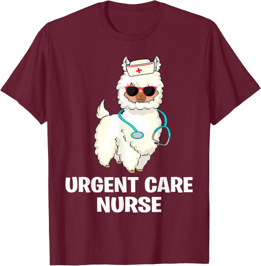 Funny Urgent Care Nurse Practitioner Llama ICU Nurse Llama T-Shirt - T-Shirt | Maroon