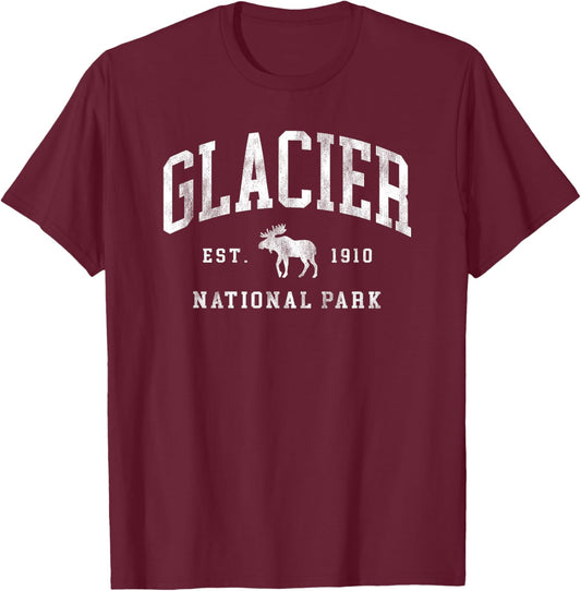 Retro Glacier National Park Est 1910 Hiking T-Shirt - T-Shirt | Maroon