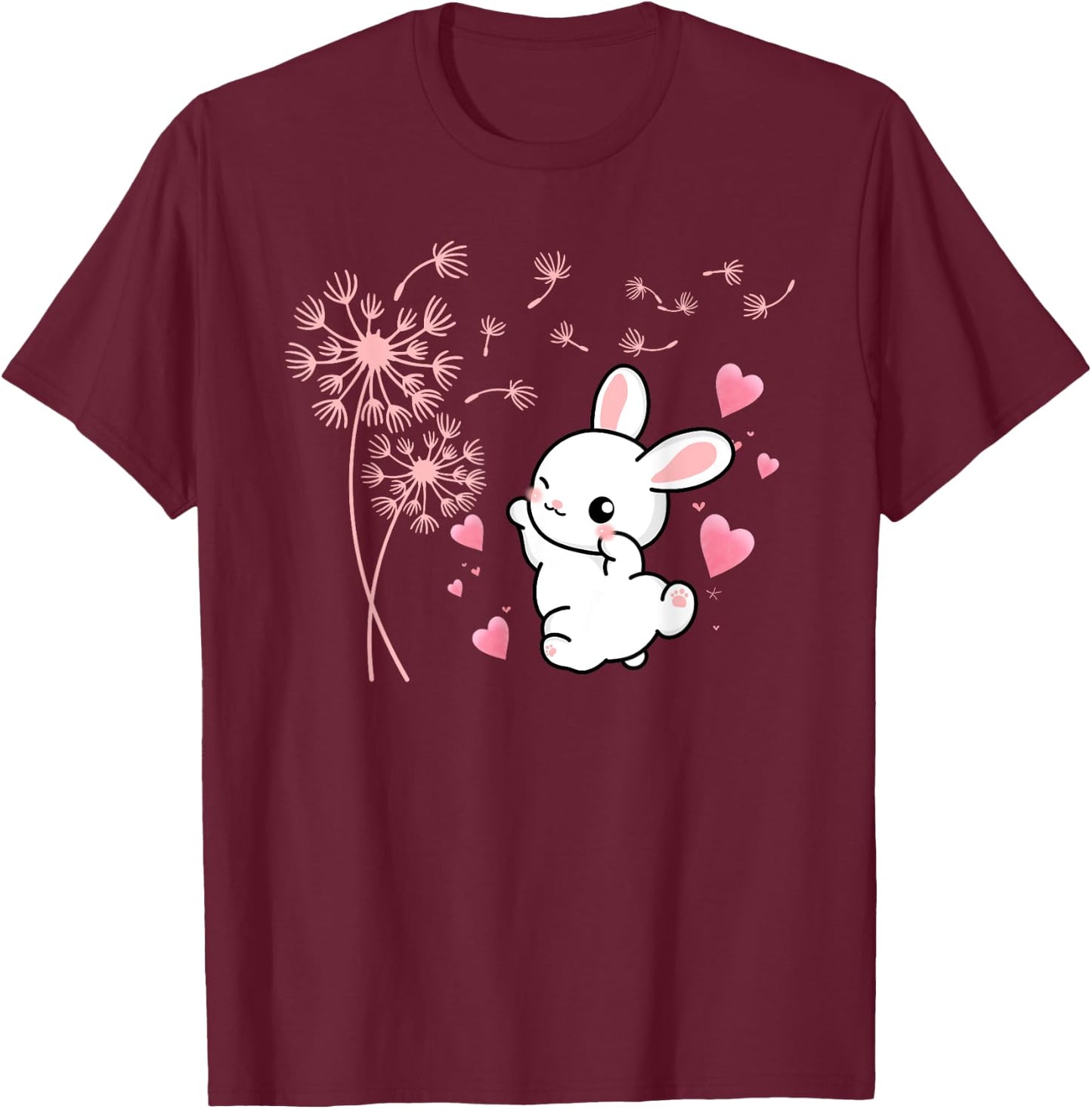 Cute Rabbit Dandelion Garden Flower Bunny T-Shirt - T-Shirt | Maroon