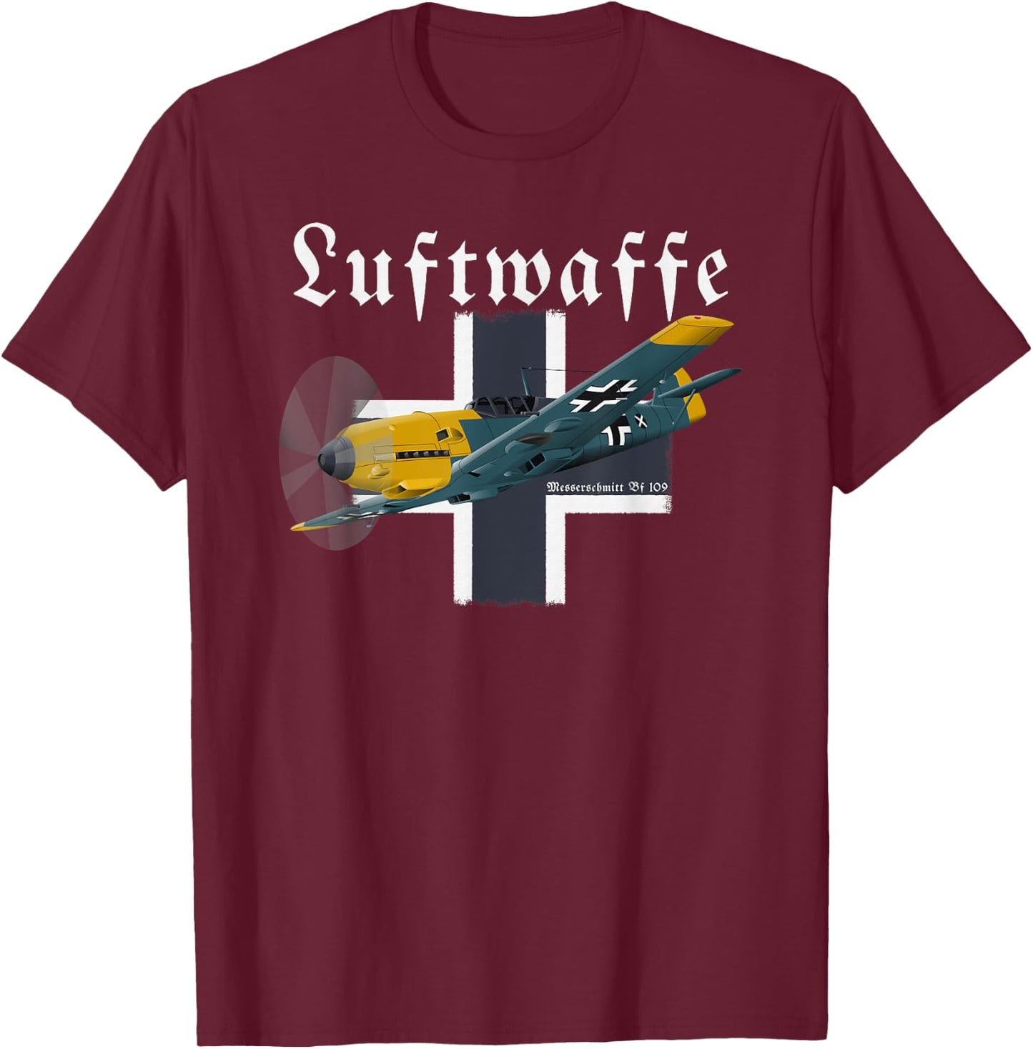 WW2 Aircraft Fighter I German Warbird I Messerschmitt BF-109 T-Shirt - T-Shirt | Maroon