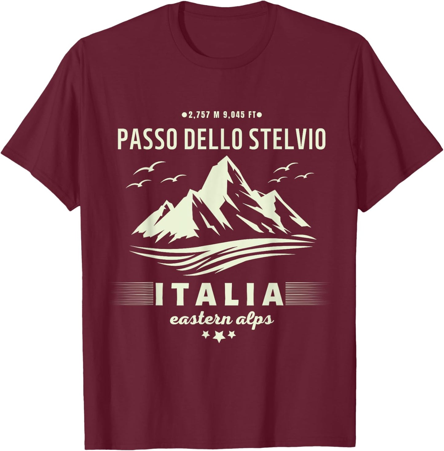 Italian mountain trip, Stelvio pass Strada Statale 38 T-Shirt - T-Shirt | Maroon