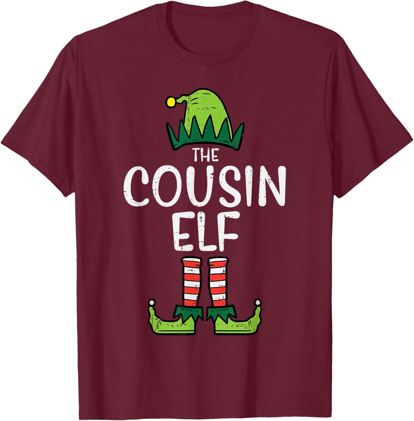 Cousin Elf Xmas Matching Christmas For Family Boys Kids T-Shirt - T-Shirt | Maroon