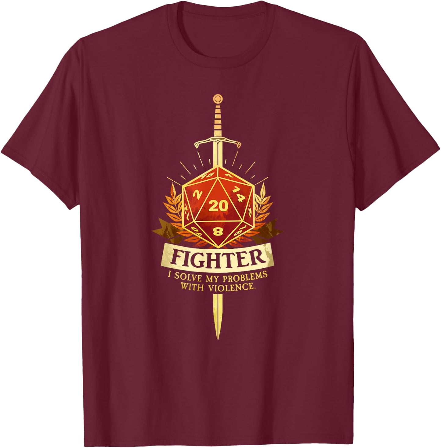 Gamer Class Fighter RPG TRPG Fantasy Gaming - Black, Men's Small, Classic Fit, Short Sleeve T-Shirt - T-Shirt | Maroon