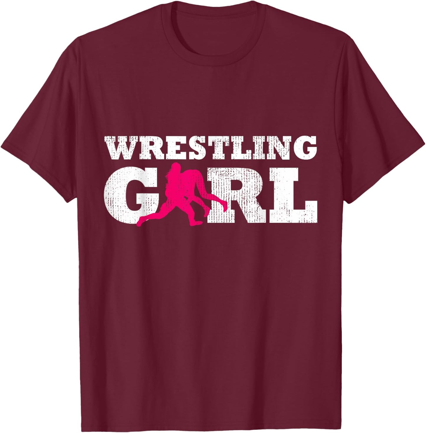 Wrestling Girl Player Silhouette Sport Gift T-Shirt - T-Shirt | Maroon