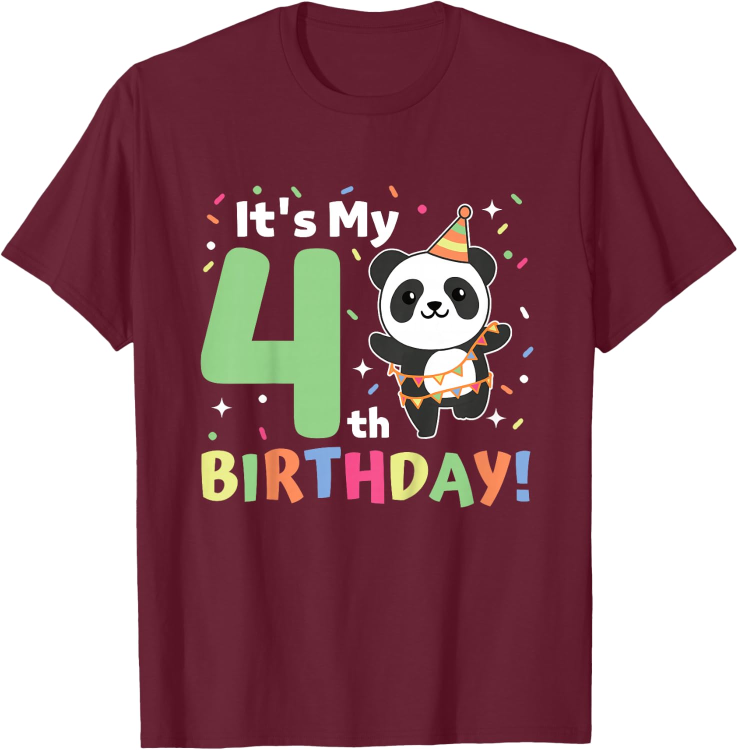 Panda 4th Birthday For Kids Four Year Old Panda T-Shirt - T-Shirt | Maroon