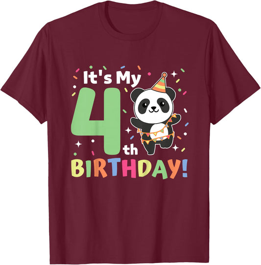 Panda 4th Birthday For Kids Four Year Old Panda T-Shirt - T-Shirt | Maroon