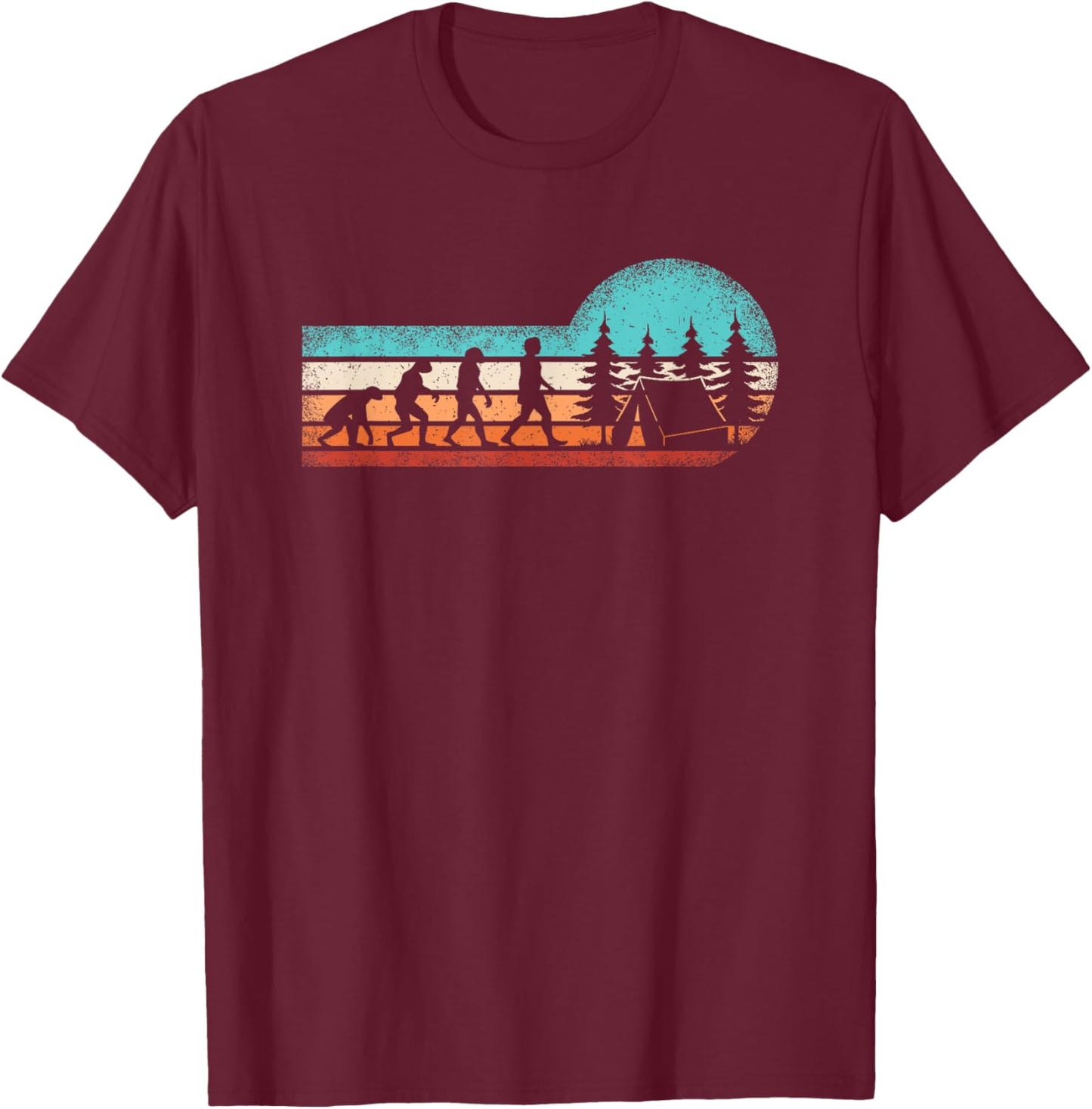 Funny Camping Evolution Hiking Nature Outdoor T-Shirt - T-Shirt | Maroon