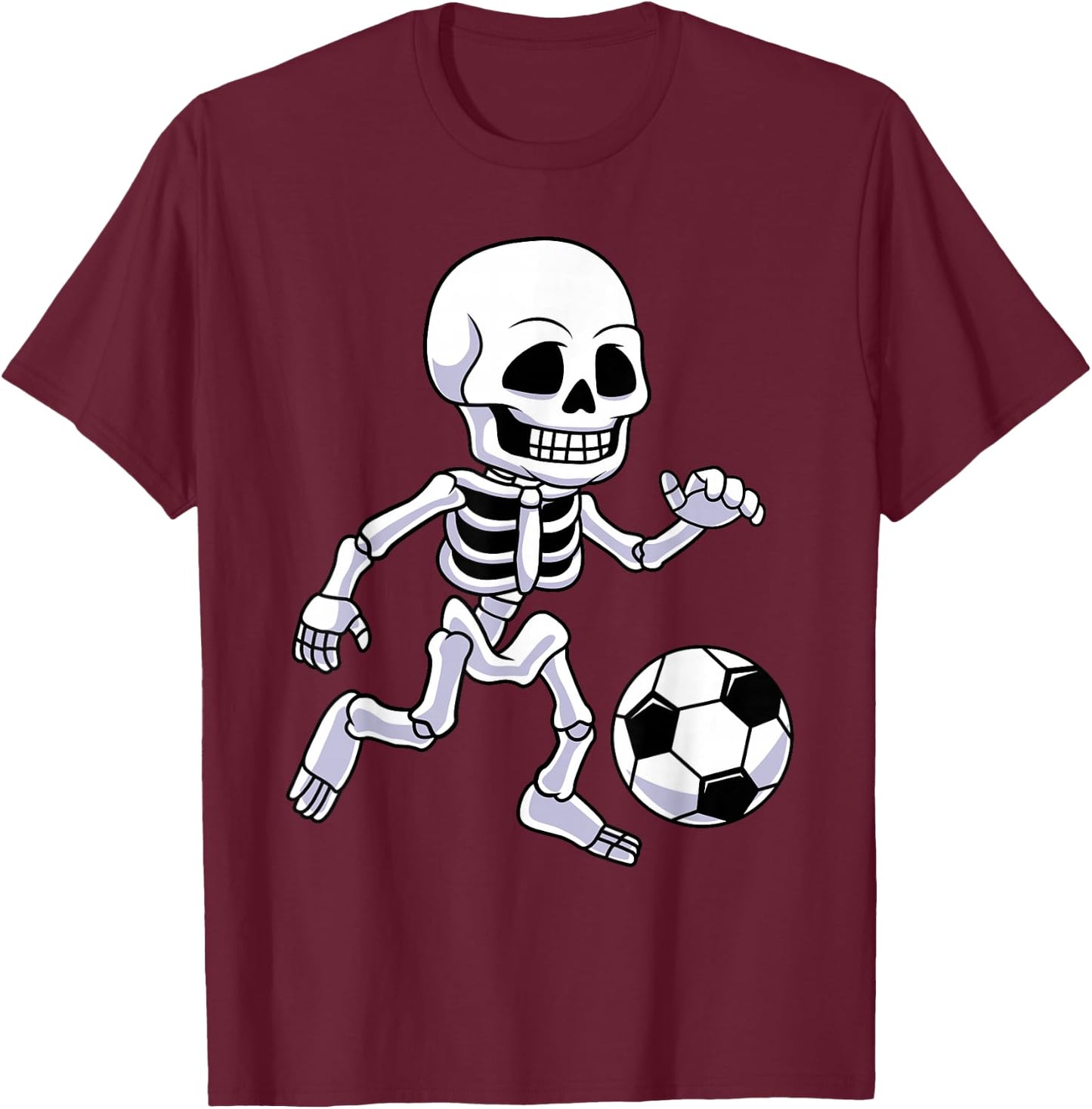Spooky Skeleton Soccer Player For Boys Kids T-Shirt - T-Shirt | Maroon