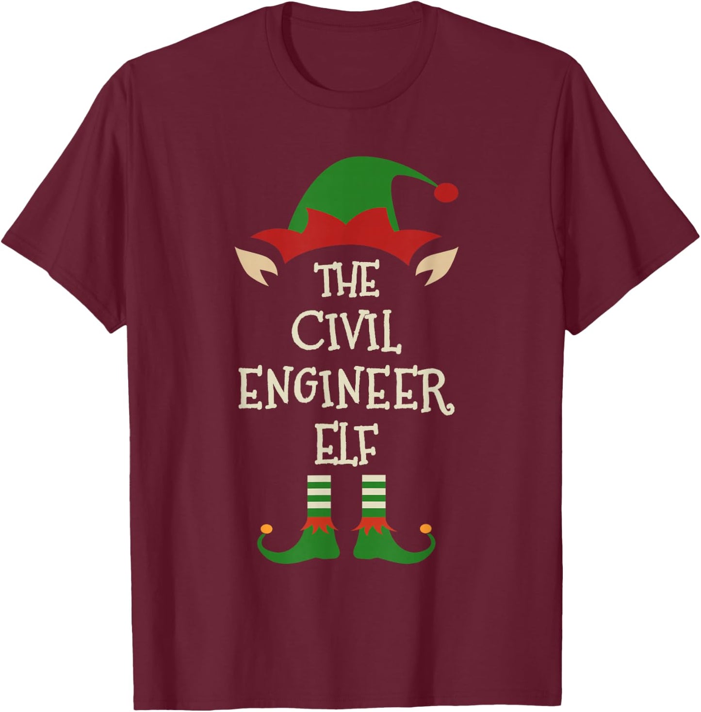 Civil Engineer Elf Funny Family Christmas Matching Group T-Shirt - T-Shirt | Maroon