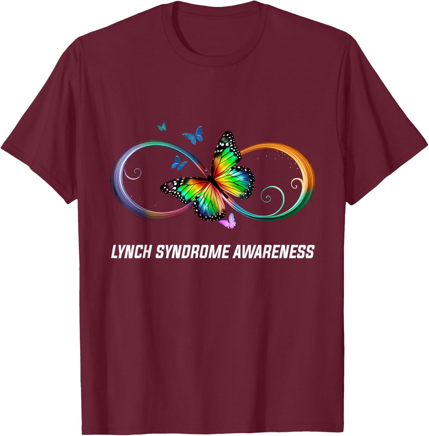 Infinity Butterfly Lynch Syndrome Awareness T-Shirt - T-Shirt | Maroon