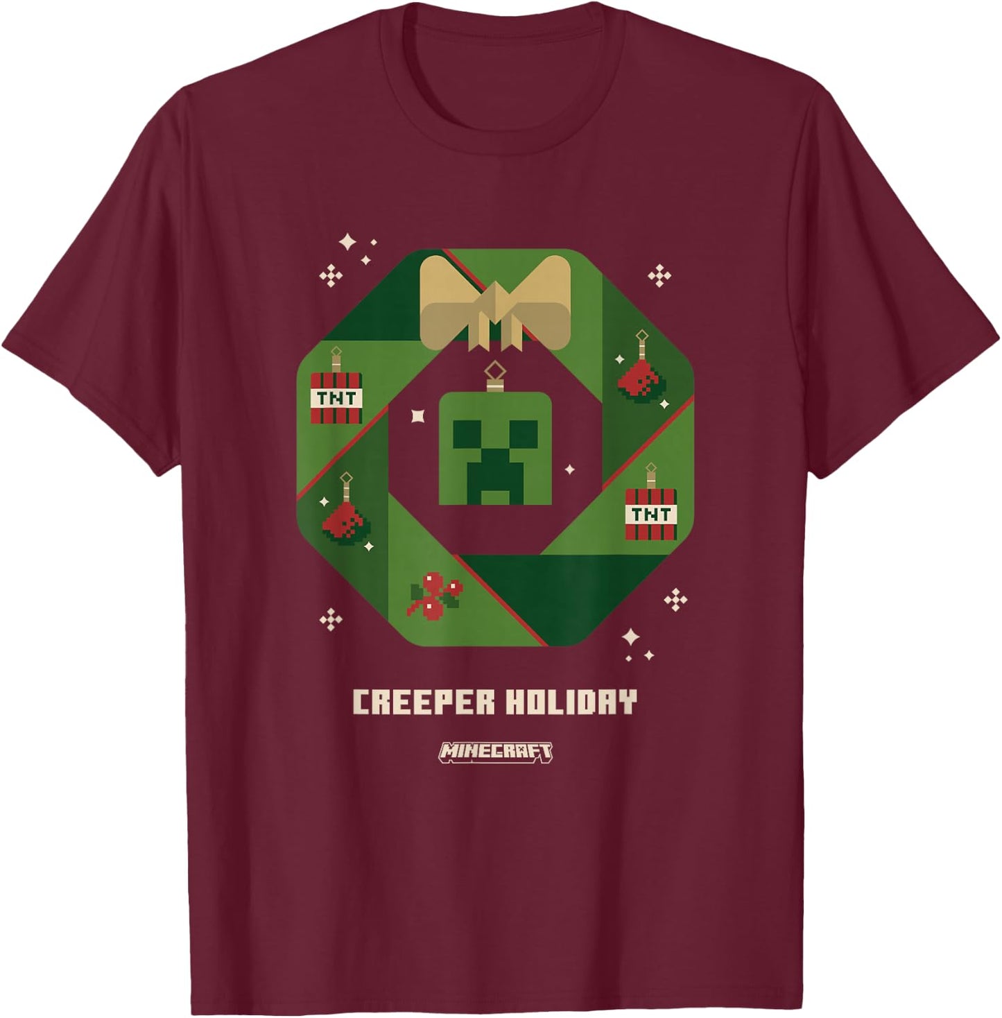 Minecraft Christmas Creeper Holiday Xmas Crown Portrait T-Shirt - T-Shirt | Maroon
