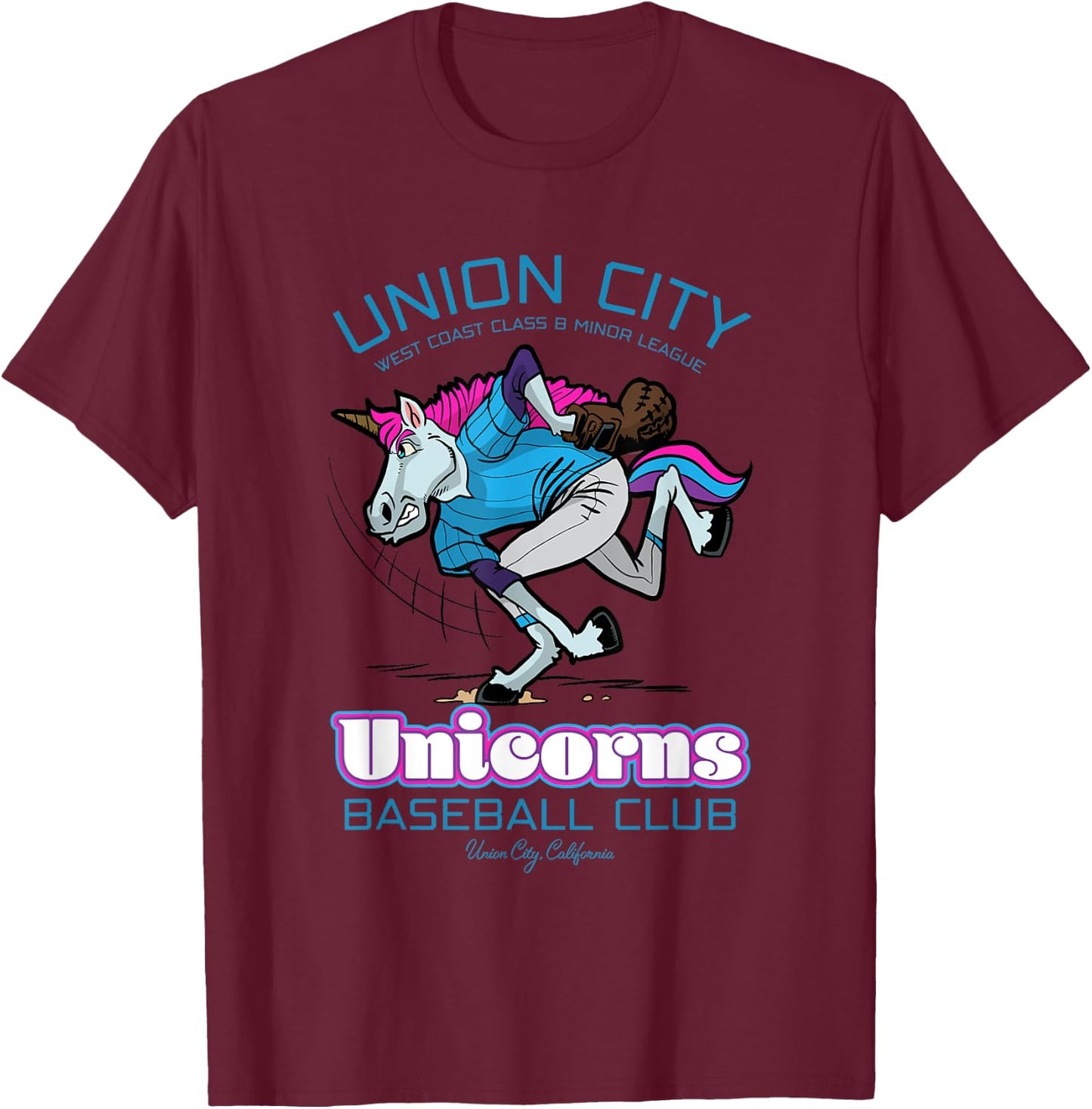 Union City Unicorns Retro Minor League Baseball Unicorn T-Shirt - T-Shirt | Maroon