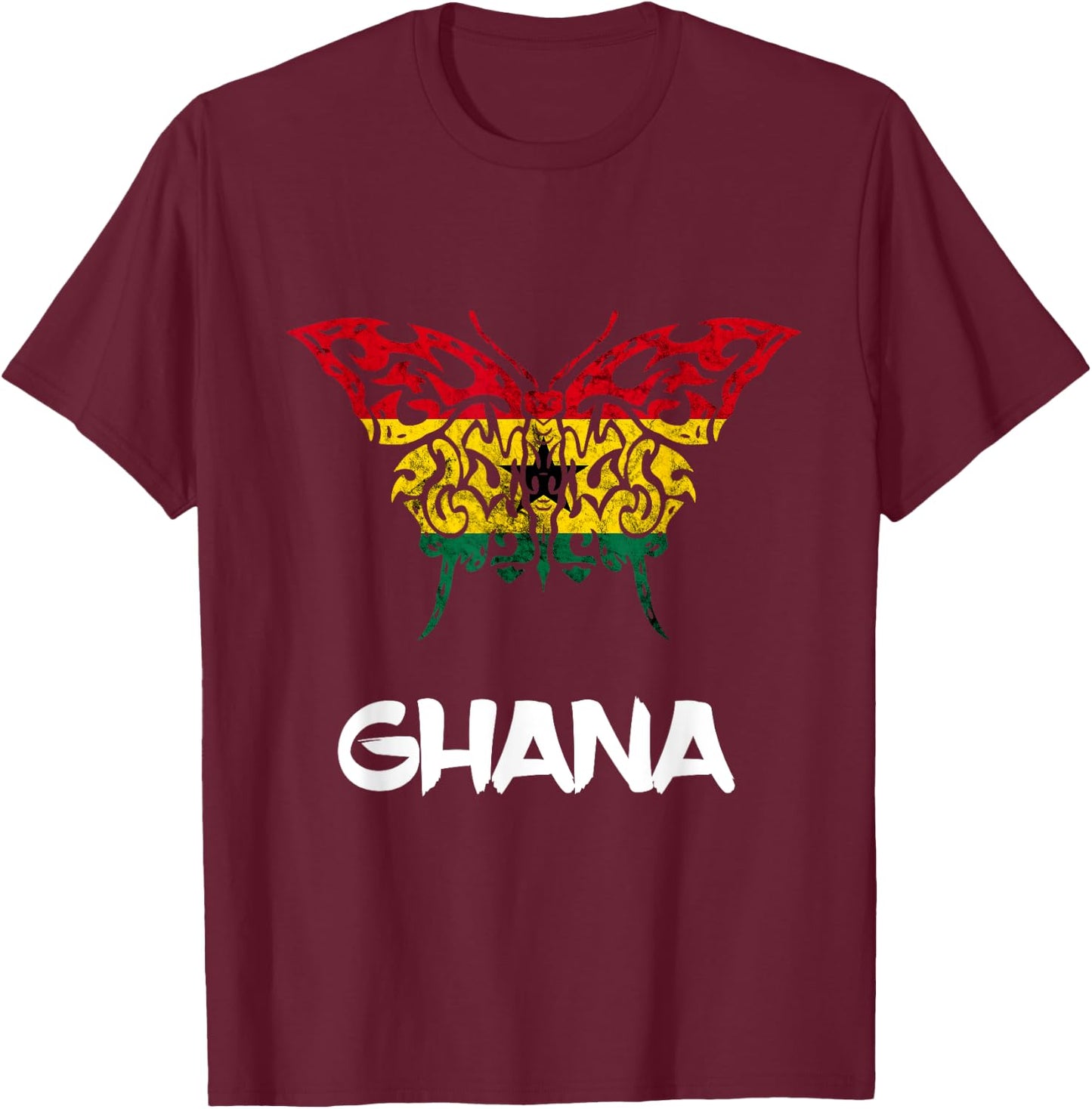 Ghana Butterfly Gothic Ghana Flag Ghanese Pride Africa T-Shirt - T-Shirt | Maroon