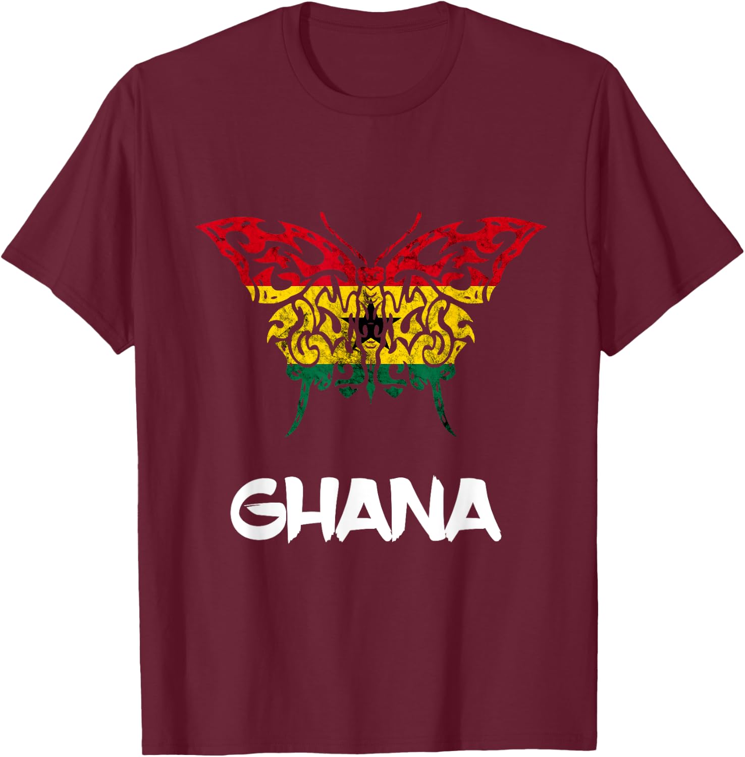 Ghana Butterfly Gothic Ghana Flag Ghanese Pride Africa T-Shirt - T-Shirt | Maroon