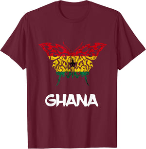 Ghana Butterfly Gothic Ghana Flag Ghanese Pride Africa T-Shirt - T-Shirt | Maroon
