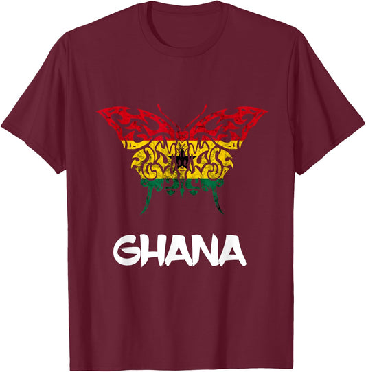 Ghana Butterfly Gothic Ghana Flag Ghanese Pride Africa T-Shirt - T-Shirt | Maroon