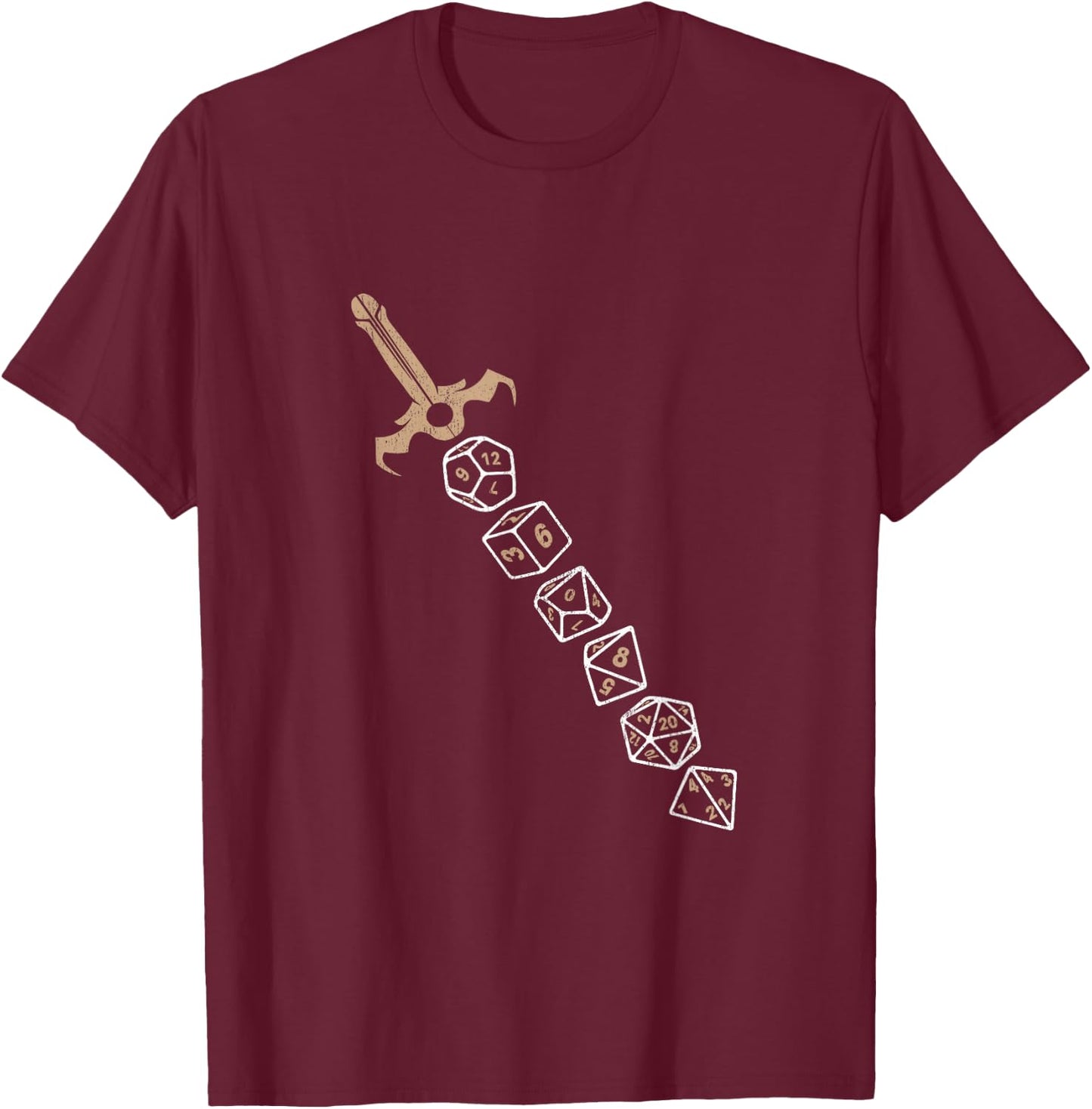 Polyhedral Dice Sword Role Playing Game Board Game Gamer T-Shirt - T-Shirt | Maroon