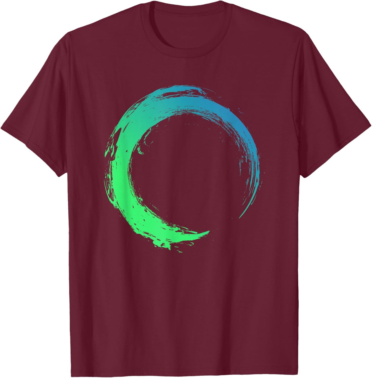 Colorful Ocean Water Enso Circle Brush Stroke T-Shirt - T-Shirt | Maroon