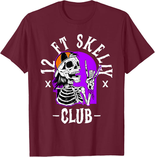 12 FT Skelly Club - Halloween 12 Foot Skeleton T-Shirt - T-Shirt | Maroon