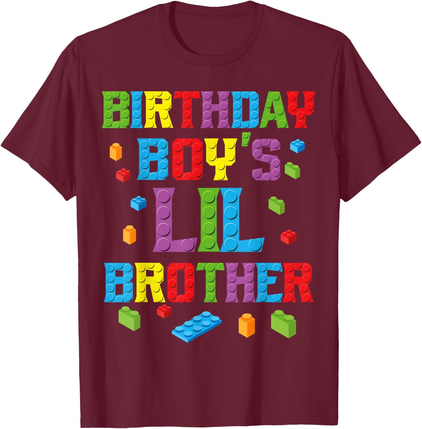 Master Builder Birthday Boy's Lil Brother Building Bricks T-Shirt - T-Shirt | Maroon