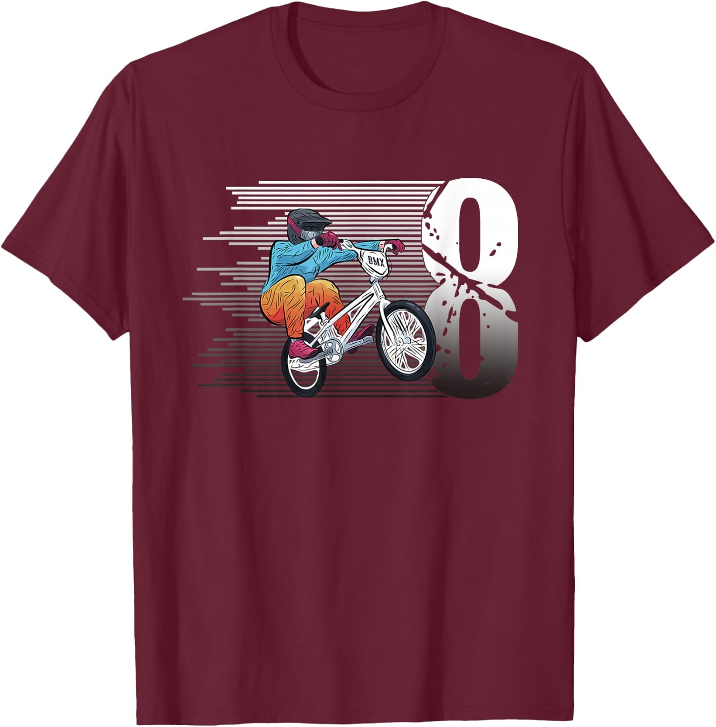 8 Year Old BMX 8th Birthday Gift, Party BMX Boys Dirt Biking T-Shirt - T-Shirt | Maroon