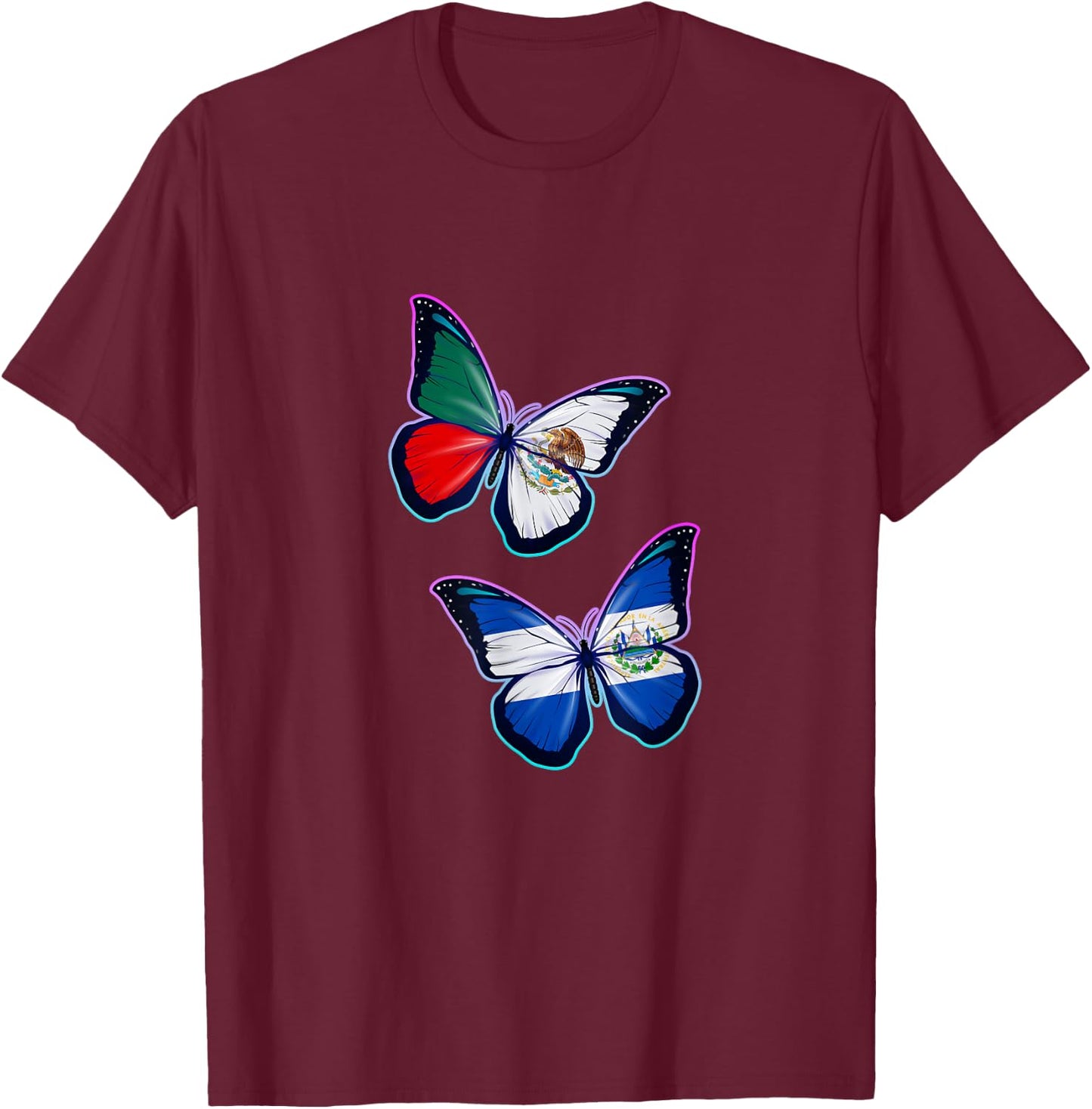 El Salvador and Mexico bicultural roots. Butterfly version T-Shirt - T-Shirt | Maroon