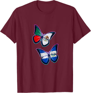 El Salvador and Mexico bicultural roots. Butterfly version T-Shirt - T-Shirt | Maroon