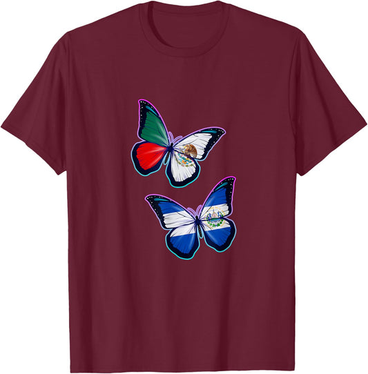 El Salvador and Mexico bicultural roots. Butterfly version T-Shirt - T-Shirt | Maroon