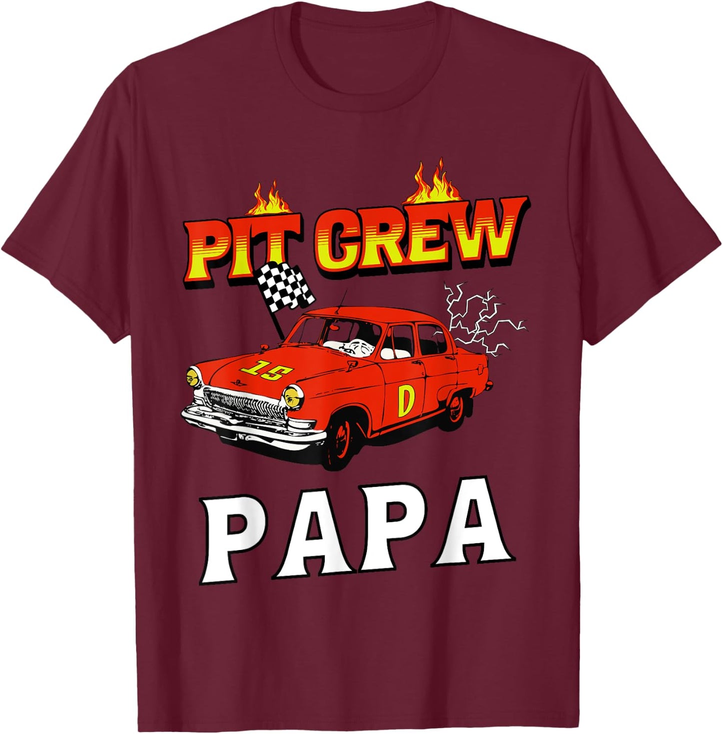 Pit Crew Papa Racing Car Family Matching Birthday Party T-Shirt - T-Shirt | Maroon