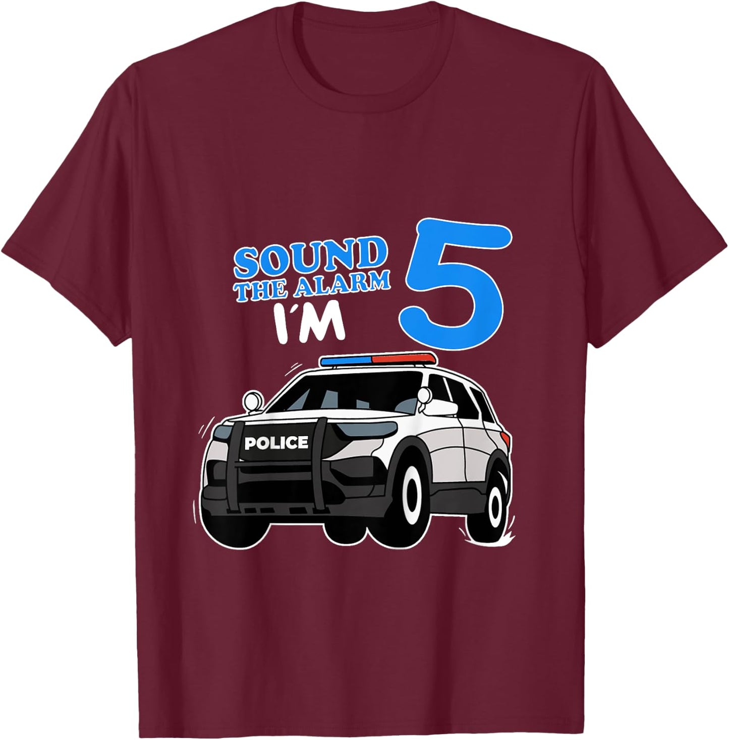 Police Car 5th Birthday Policeman Officer 5 Year Bday Police T-Shirt - T-Shirt | Maroon