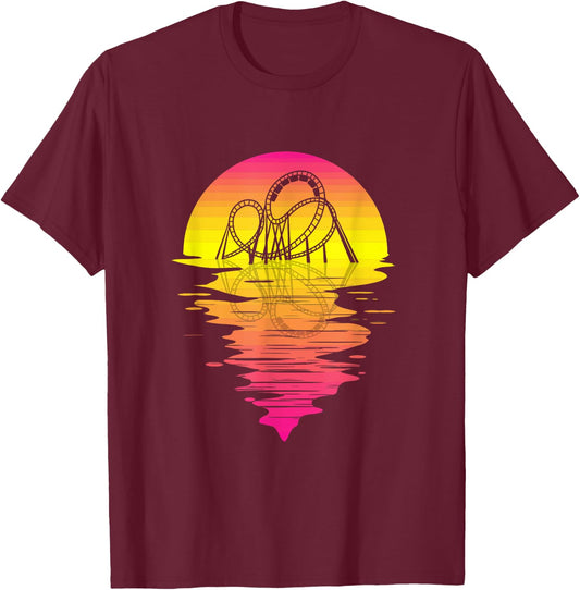 Roller Coaster Retro Pink 80s Vintage Retro Sunset T-Shirt - T-Shirt | Maroon