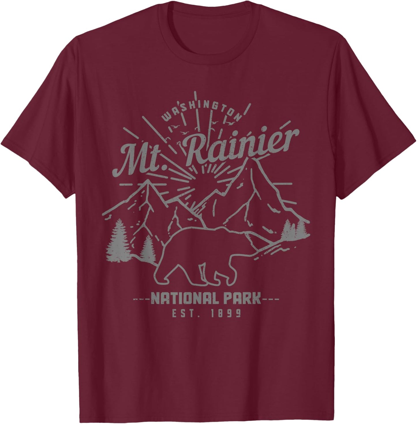 Mt. Rainier Washington Vintage Mountain National Park PNW T-Shirt - T-Shirt | Maroon