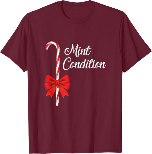 Funny Cute Christmas Teacher Mint Condition Candy Cane Party T-Shirt - T-Shirt | Maroon
