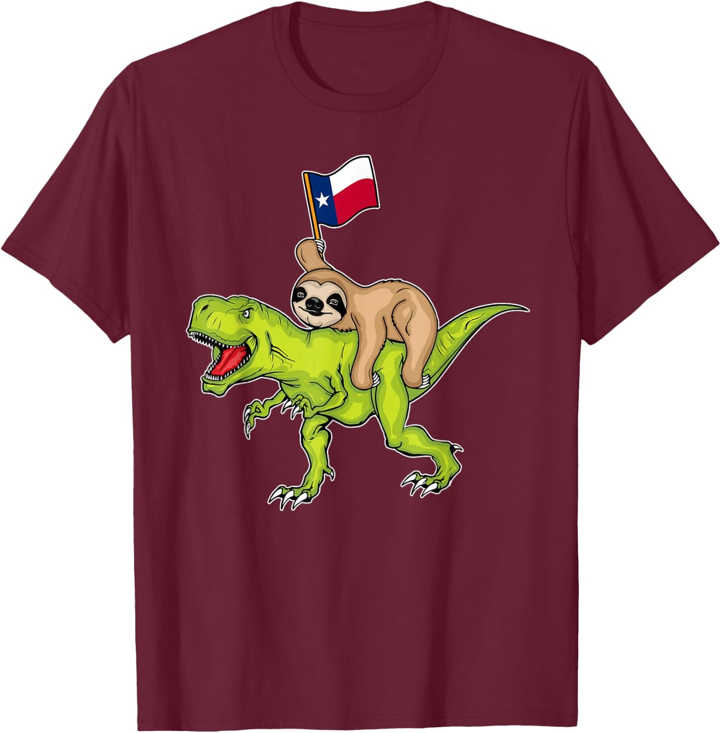 Texas Flag Dinosaur Sloth Lover Kids USA Texas T-Shirt - T-Shirt | Maroon