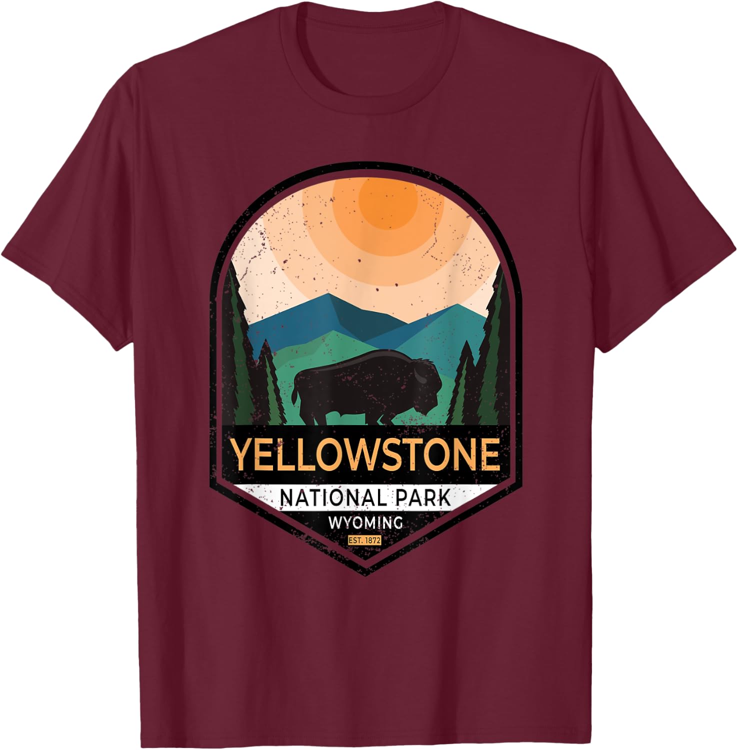 Vintage Yellowstone National Park Retro 80's Graphic T-Shirt - T-Shirt | Maroon