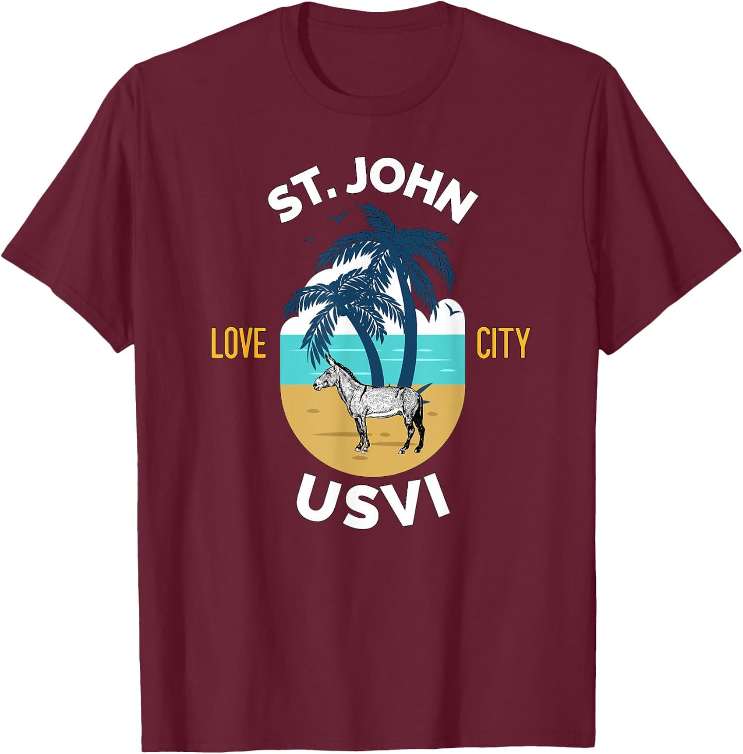 St. John US Virgin Islands Wild Donkey on the Beach Men Women T-Shirt - T-Shirt | Maroon