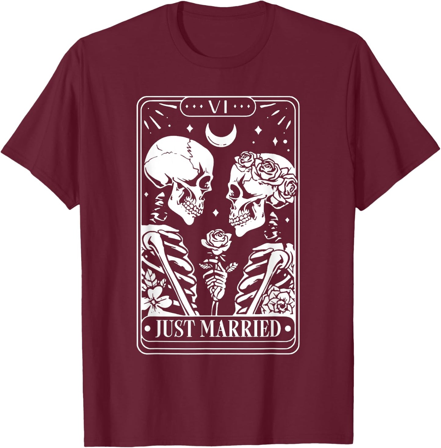 Just Married The Lovers Skeleton Couple Matching Halloween T-Shirt - T-Shirt | Maroon