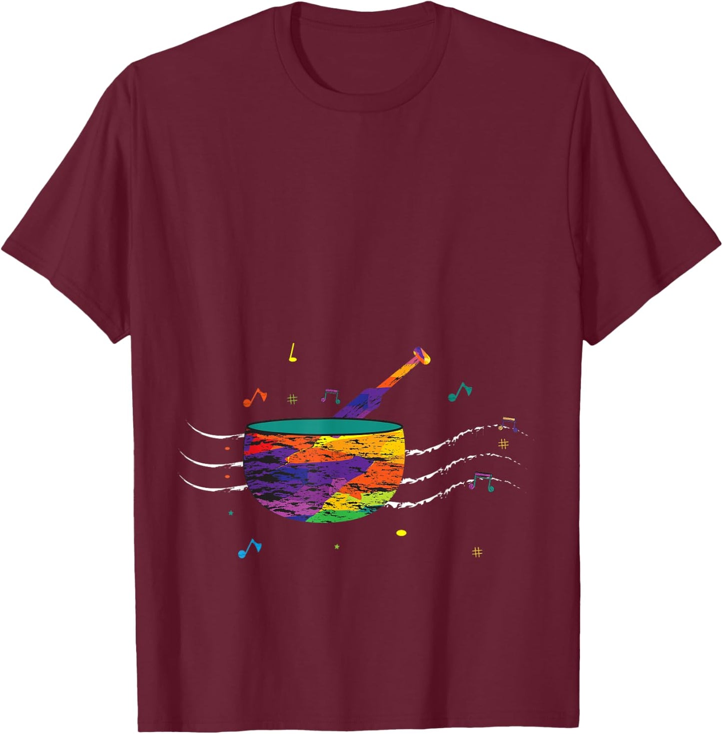 Music Lover, Colorful Singing Bowl, Sound Love, Singing Bowl T-Shirt - T-Shirt | Maroon