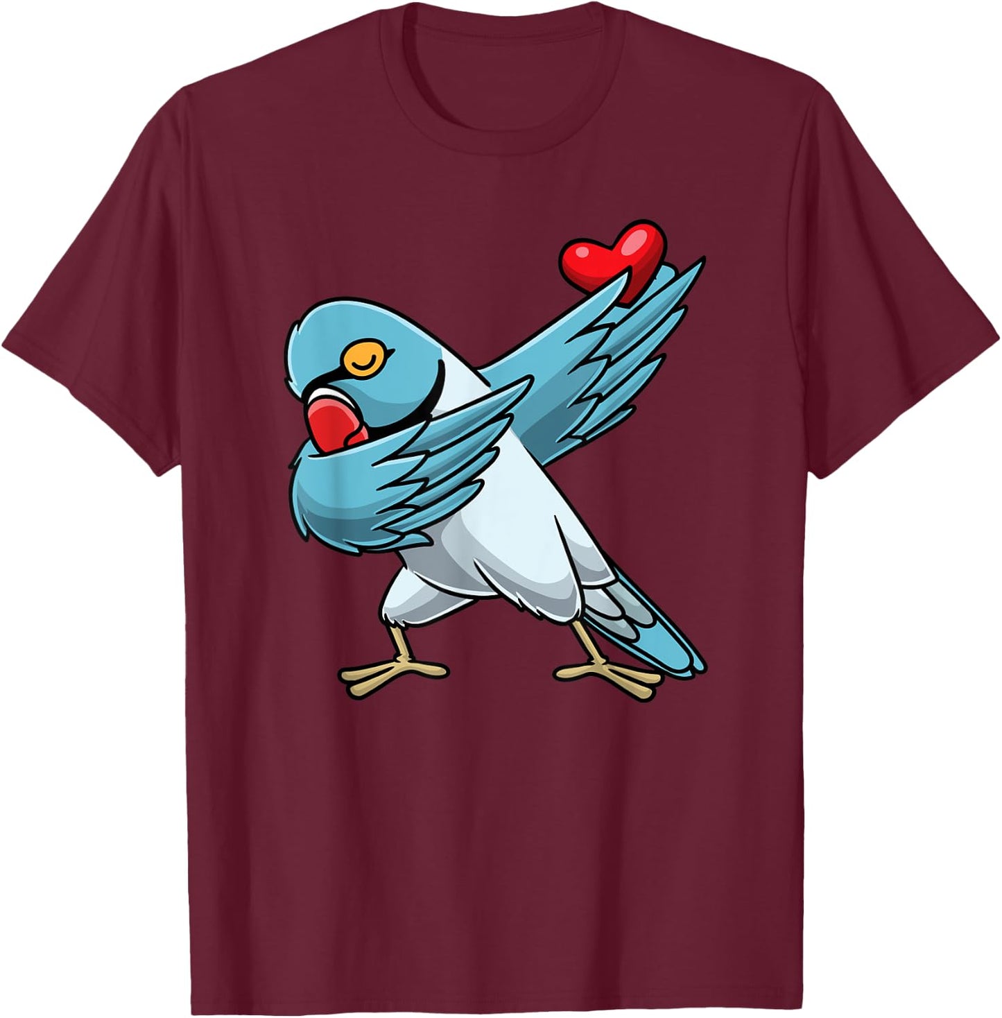 Blue Indian Ringneck Dabbing Parrot Bird With Heart T-Shirt - T-Shirt | Maroon